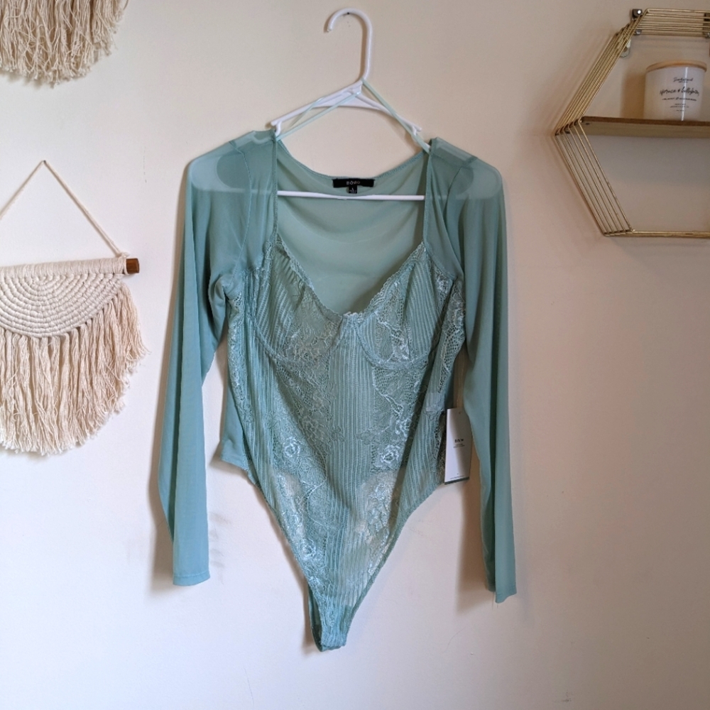 Blashe seafoam green lace bodysuit teddy lingerie